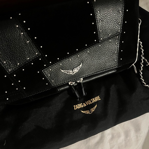 NWT Zadig & Voltaire Rocky Patchwork Studded crossbody in Black - Picture 3 of 12
